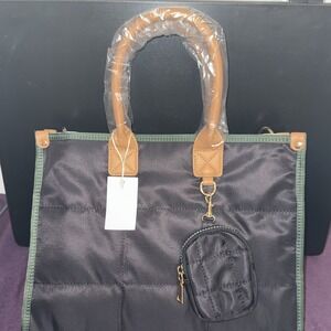 Black With Brown Accents Nylon Tote Includes Removable Shoulder Strap